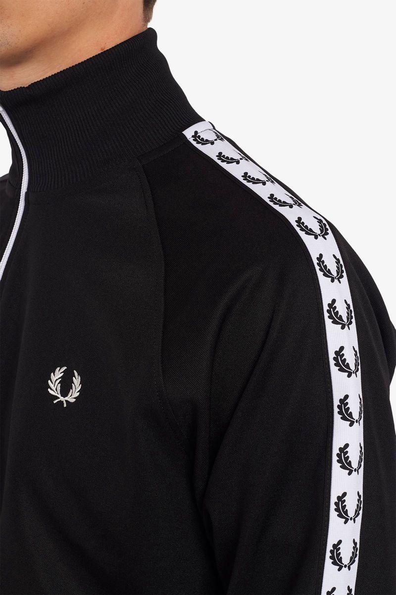 Black Fred Perry Taped Track Men's Jackets | PH 1257UZGT